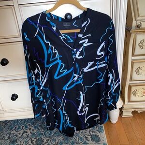 Worthington Womens Size N Multicolor Abstract Print Split Neck Popover Blouse